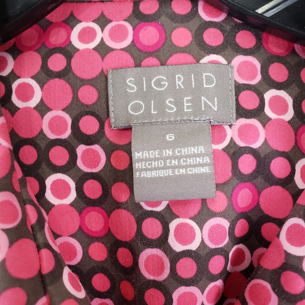 Sigrid Olsen Coat Womens 6 Brown Pink Circle Print Stretch Retro Longline Jacket - Picture 3 of 11